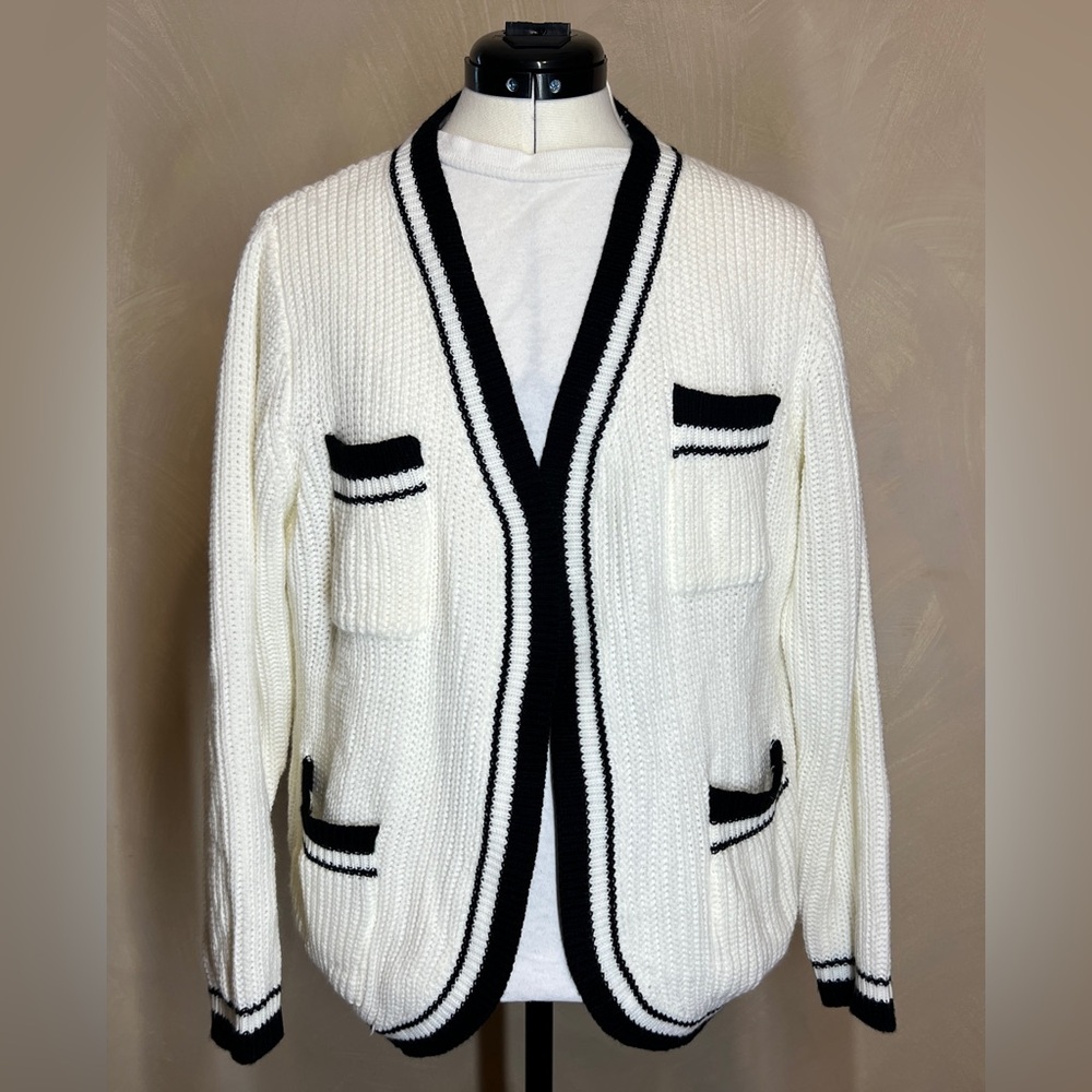 DAZY women open front multi-pocket Long Sleeve Preppy Knit Cardigan Sweater|Sz:L
